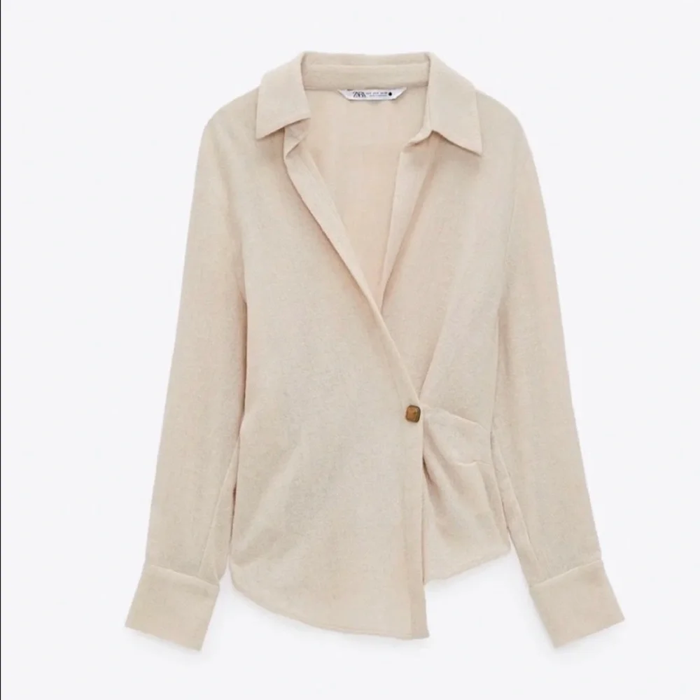 Zara Wool Blend Wrap Long Sleeve Side button Top Size S - Picture 2 of 15